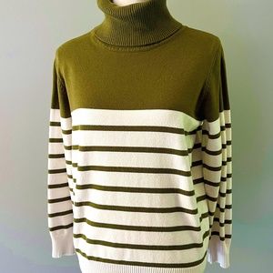 Women's Turtleneck Striped Olive Green Sweater